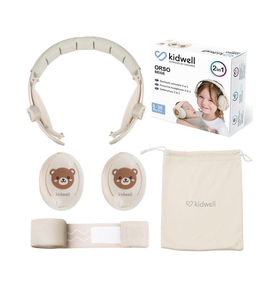 Ausinės vaikams nuo triukšmo Kidwell ORSO Beige 2 in 1, smėlinė