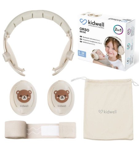 Ausinės vaikams nuo triukšmo Kidwell ORSO Beige 2 in 1, smėlinė