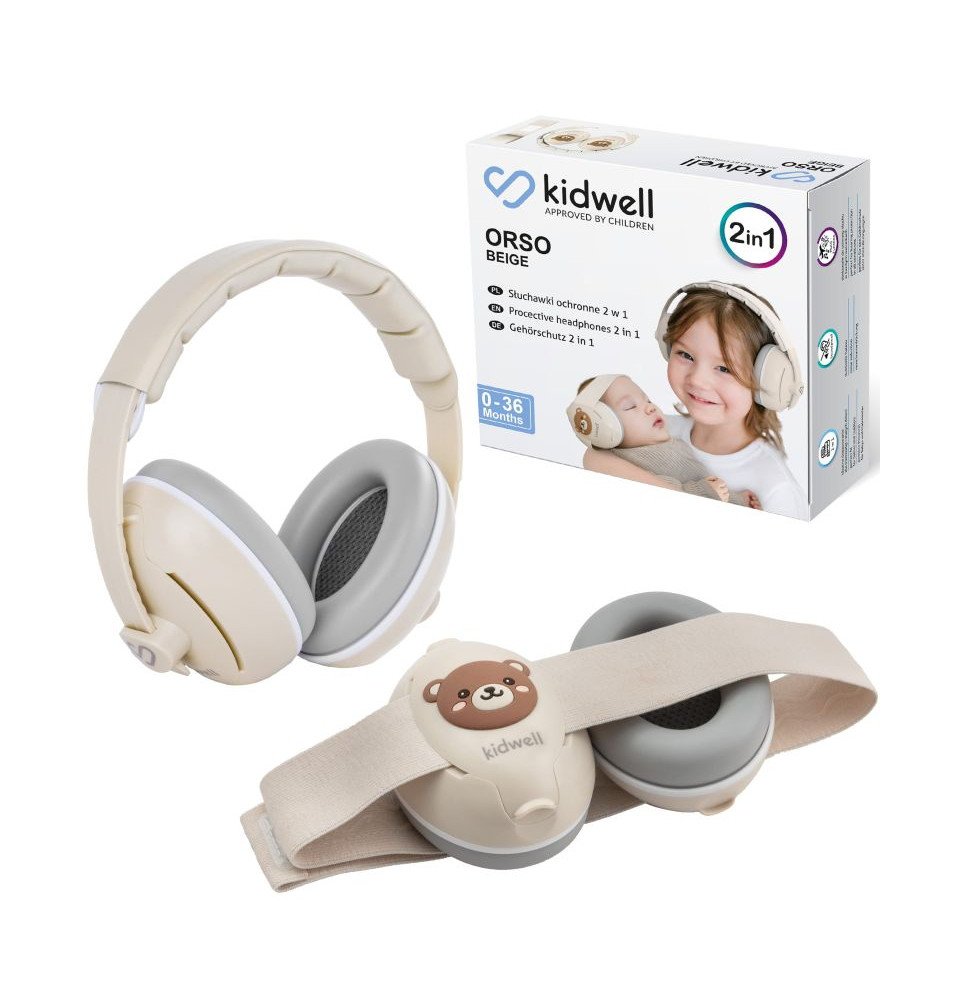 Ausinės vaikams nuo triukšmo Kidwell ORSO Beige 2 in 1, smėlinė