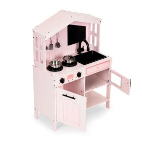 Medinė virtuvė su orkaite, degikliais, mikrobangų krosnele ir priedais