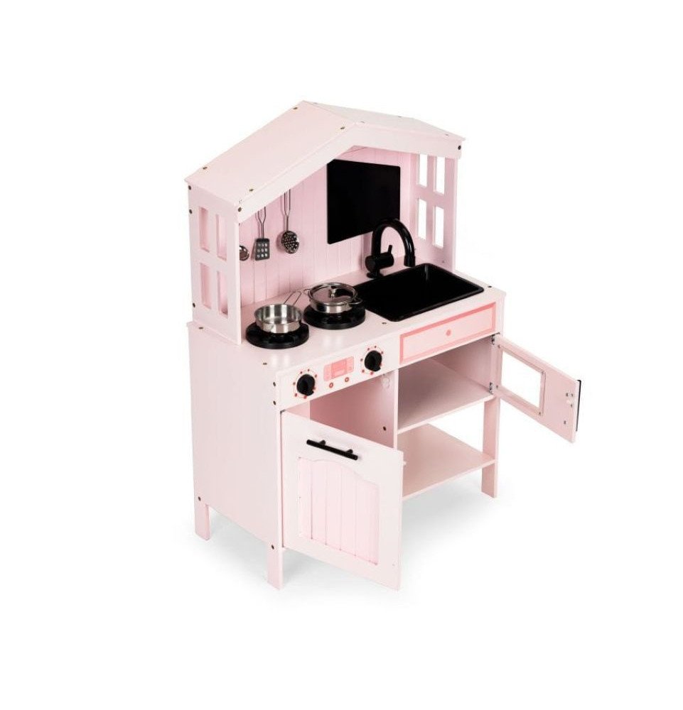 Medinė virtuvė su orkaite, degikliais, mikrobangų krosnele ir priedais