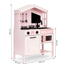 Medinė virtuvė su orkaite, degikliais, mikrobangų krosnele ir priedais