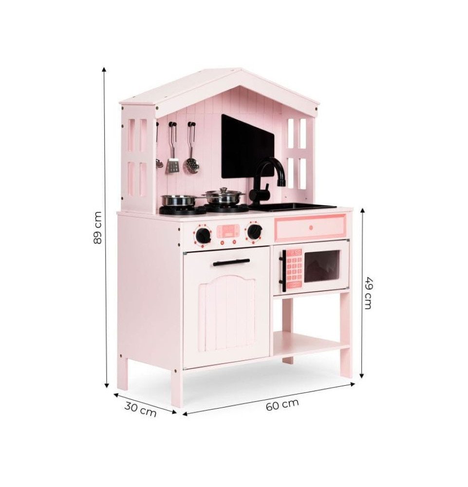 Medinė virtuvė su orkaite, degikliais, mikrobangų krosnele ir priedais