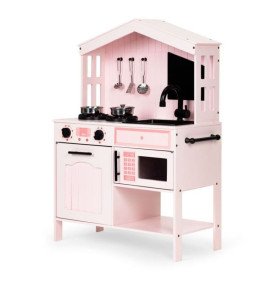 Medinė virtuvė su orkaite, degikliais, mikrobangų krosnele ir priedais