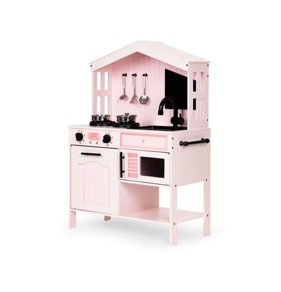 Medinė virtuvė su orkaite, degikliais, mikrobangų krosnele ir priedais