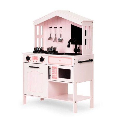 Medinė virtuvė su orkaite, degikliais, mikrobangų krosnele ir priedais