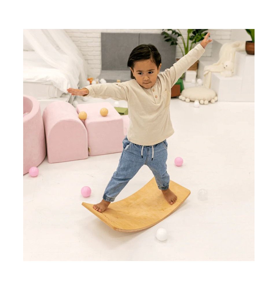 Medinė balansinė lenta su smėliniu veltiniu – natūrali, 80x30 cm