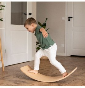 Medinė balansinė lenta su margai pilku veltiniu – natūrali, 80x30 cm