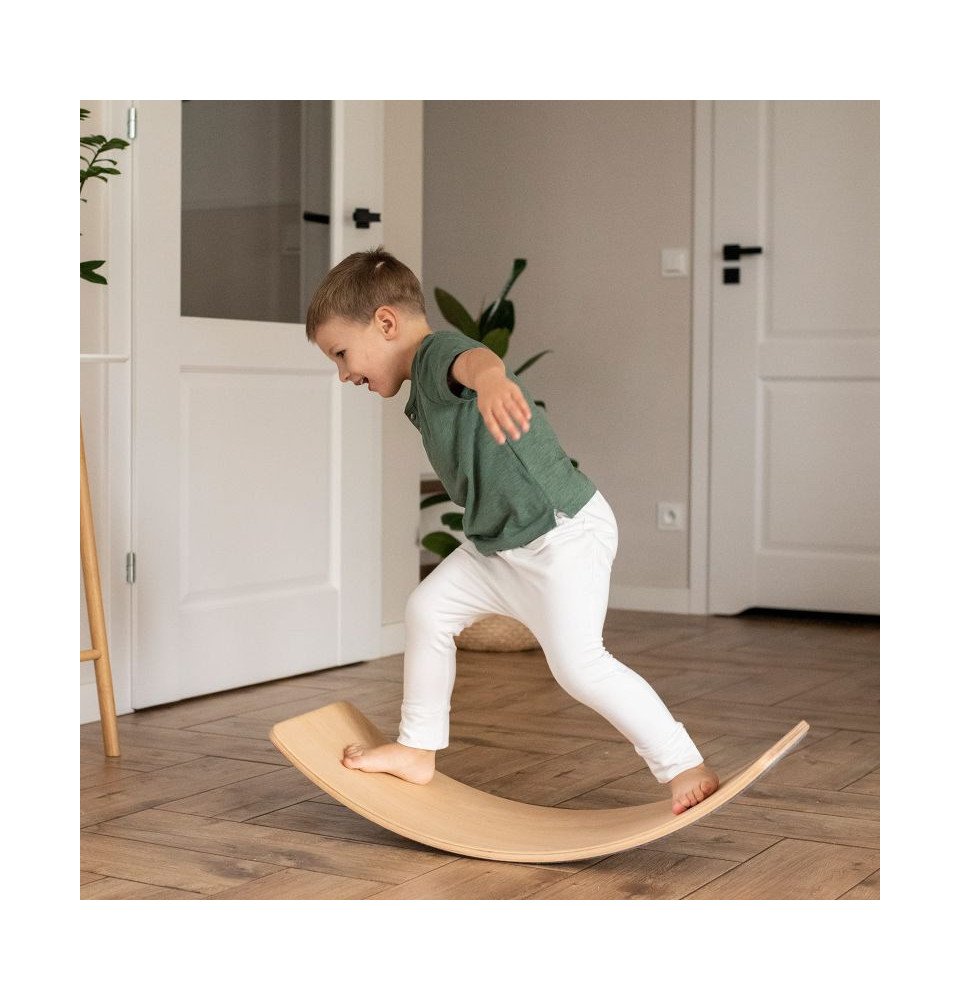 Medinė balansinė lenta su margai pilku veltiniu – natūrali, 80x30 cm