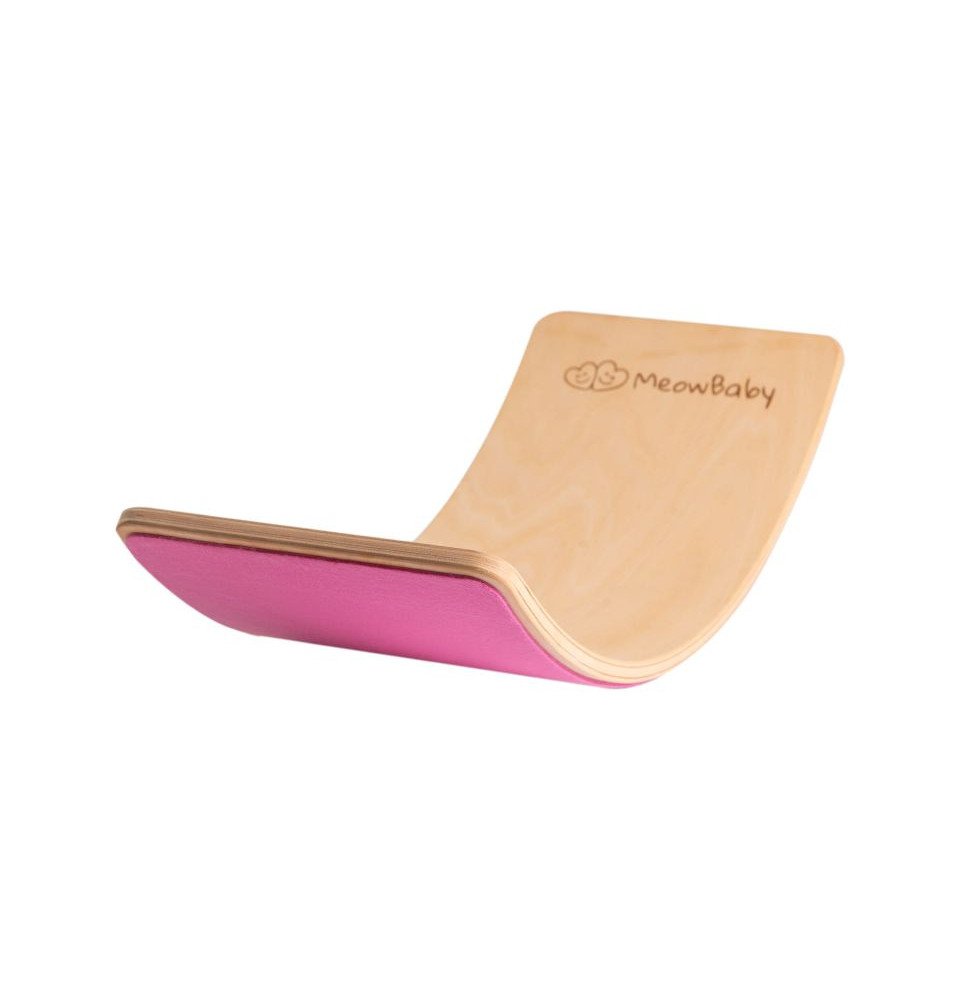 Medinė balansinė lenta su rožiniu veltiniu – natūrali, 80x30 cm