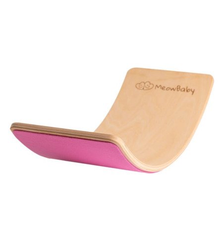 Medinė balansinė lenta su rožiniu veltiniu – natūrali, 80x30 cm