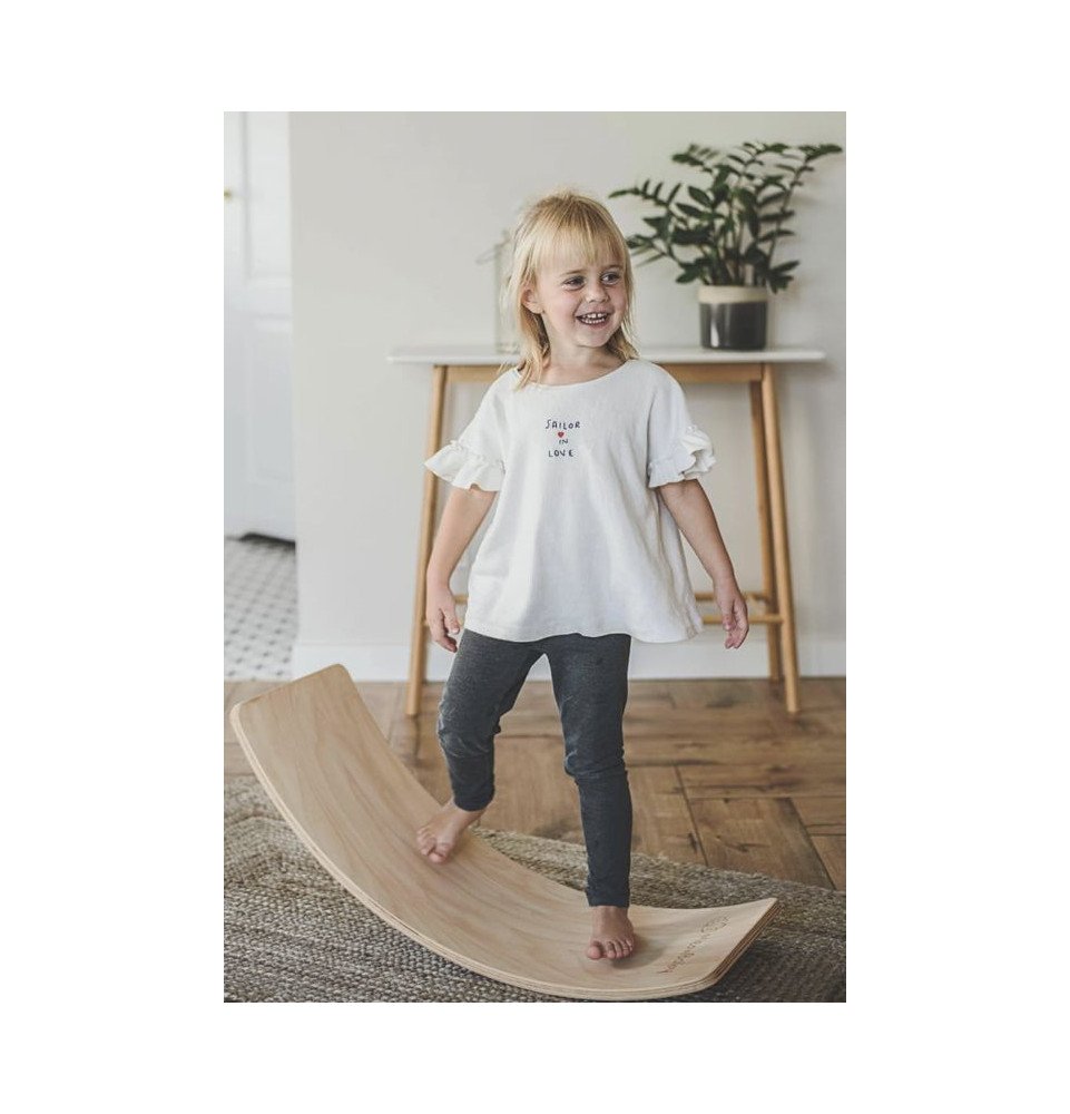 Medinė balansinė lenta su mėlynu veltiniu – natūrali, 80x30 cm