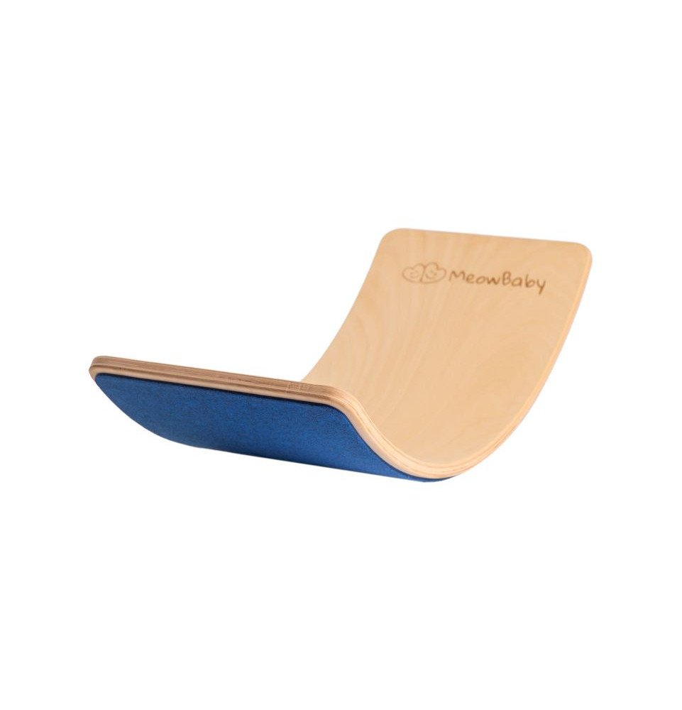 Medinė balansinė lenta su mėlynu veltiniu – natūrali, 80x30 cm