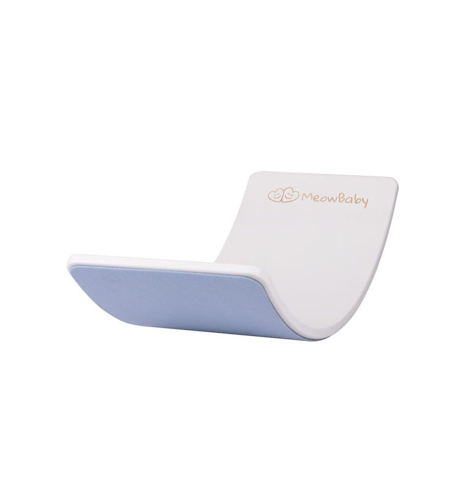 Medinė balansinė lenta su žydru veltiniu – balta, 80x30 cm