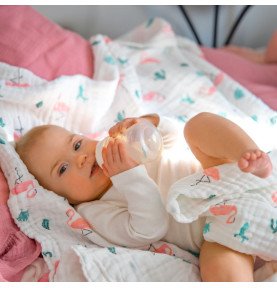 Muslino pledas „Flamingai“, 110×105 cm