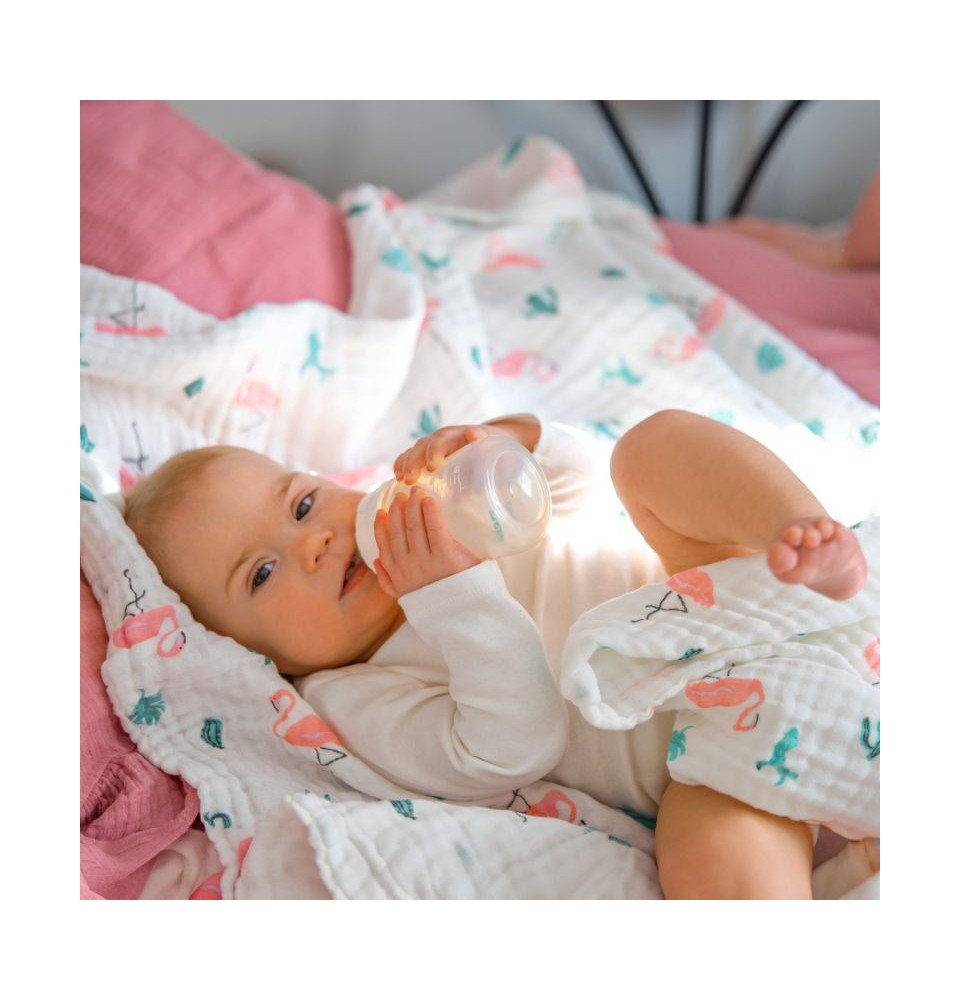 Muslino pledas „Flamingai“, 110×105 cm