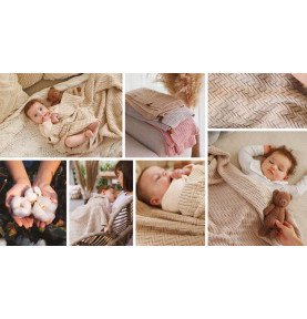 Megztas medvilninis pledas, 100x75, smėlio