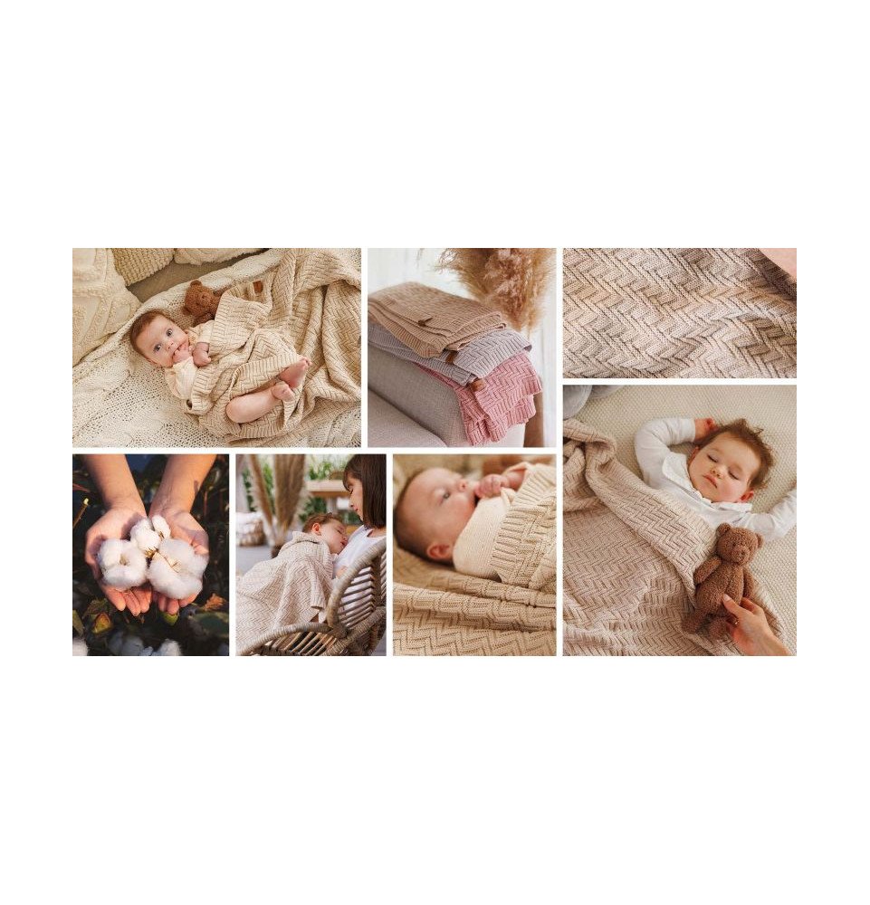 Megztas medvilninis pledas, 100x75, smėlio