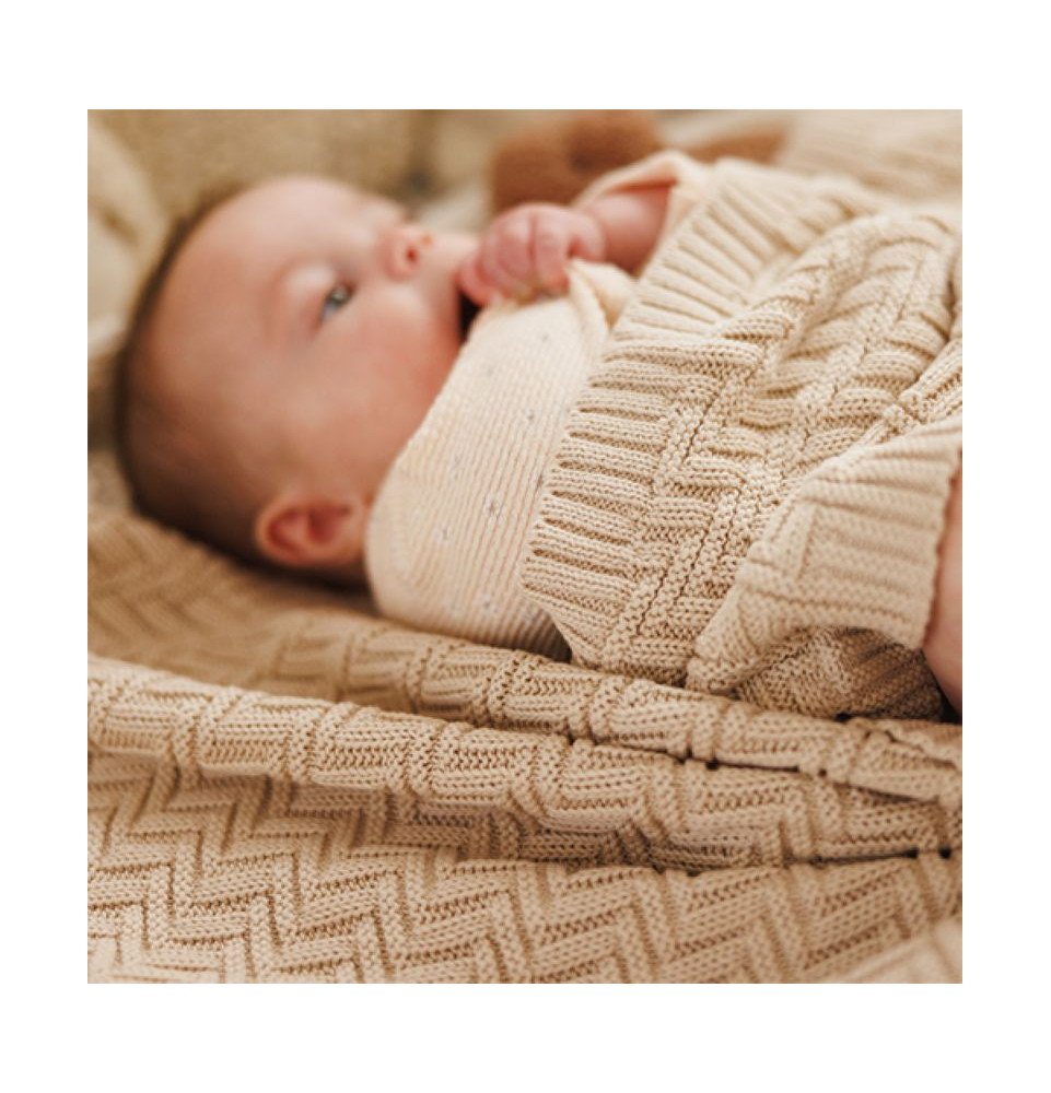 Megztas medvilninis pledas, 100x75, smėlio