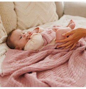 Megztas medvilninis pledas, 75x100, rožinis