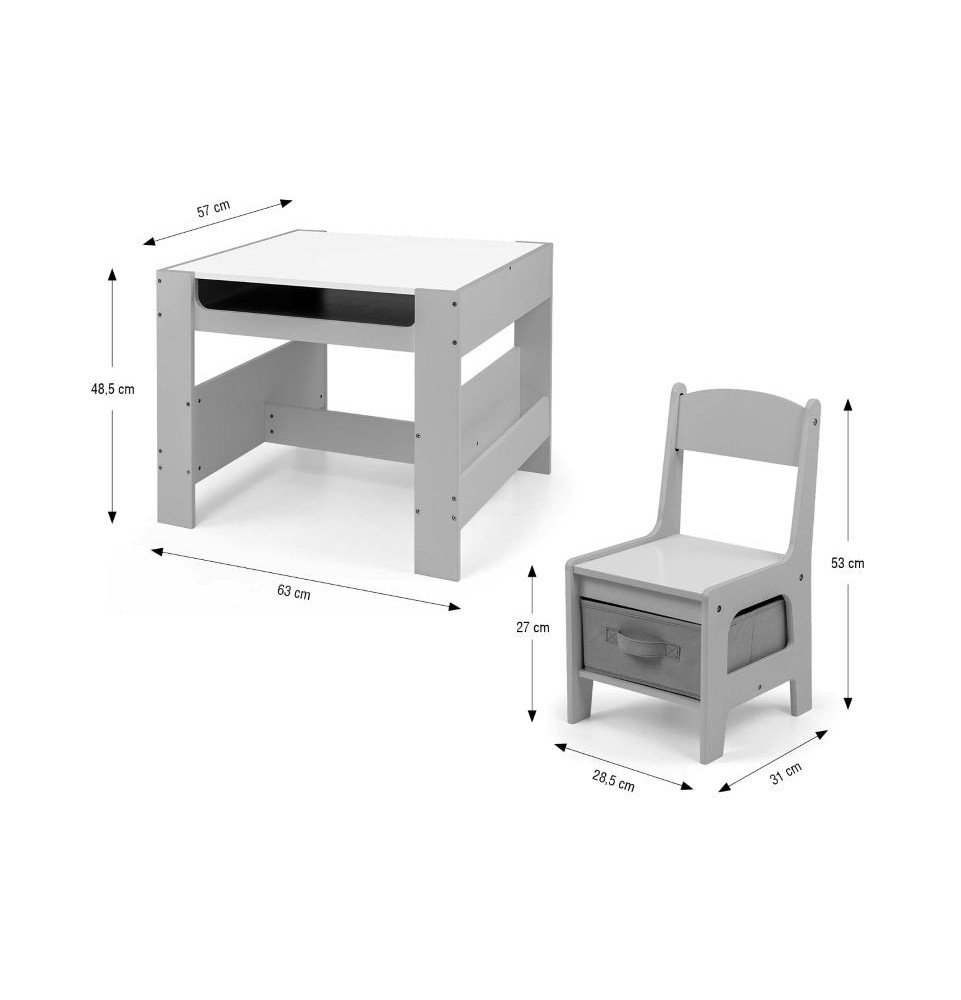 MILLY MALLY staliukas su dviem kėdutėmis, pilka