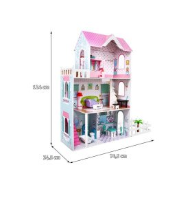 Medinis lėlių namelis su baldais ir sodu