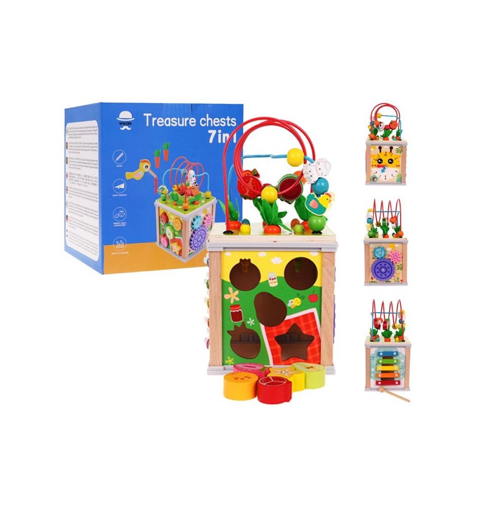 Medinis edukacinis veiklų kubas su labirintu