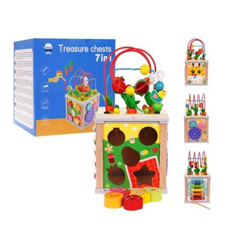 Medinis edukacinis veiklų kubas su labirintu