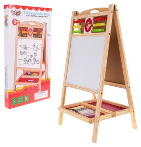 Medinė dvipusė edukacinė lenta su skaitliuku ir laikrodžiu