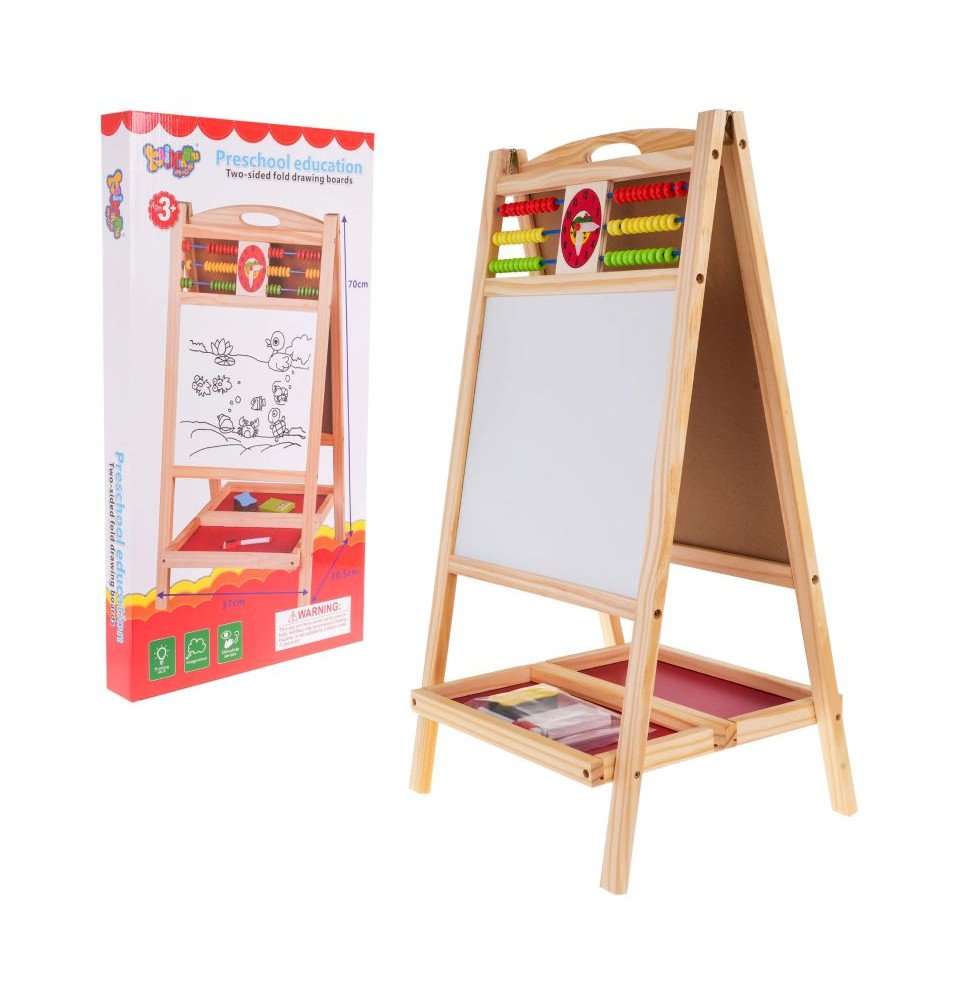 Medinė dvipusė edukacinė lenta su skaitliuku ir laikrodžiu