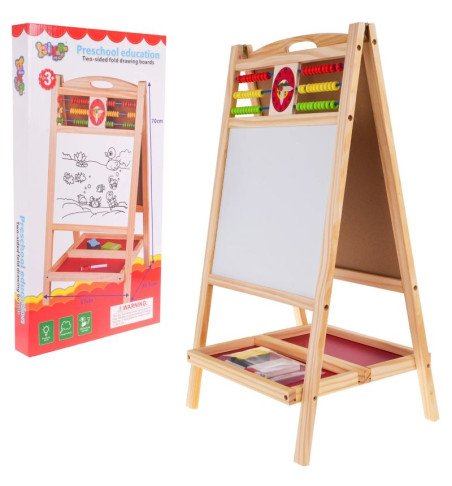 Medinė dvipusė edukacinė lenta su skaitliuku ir laikrodžiu