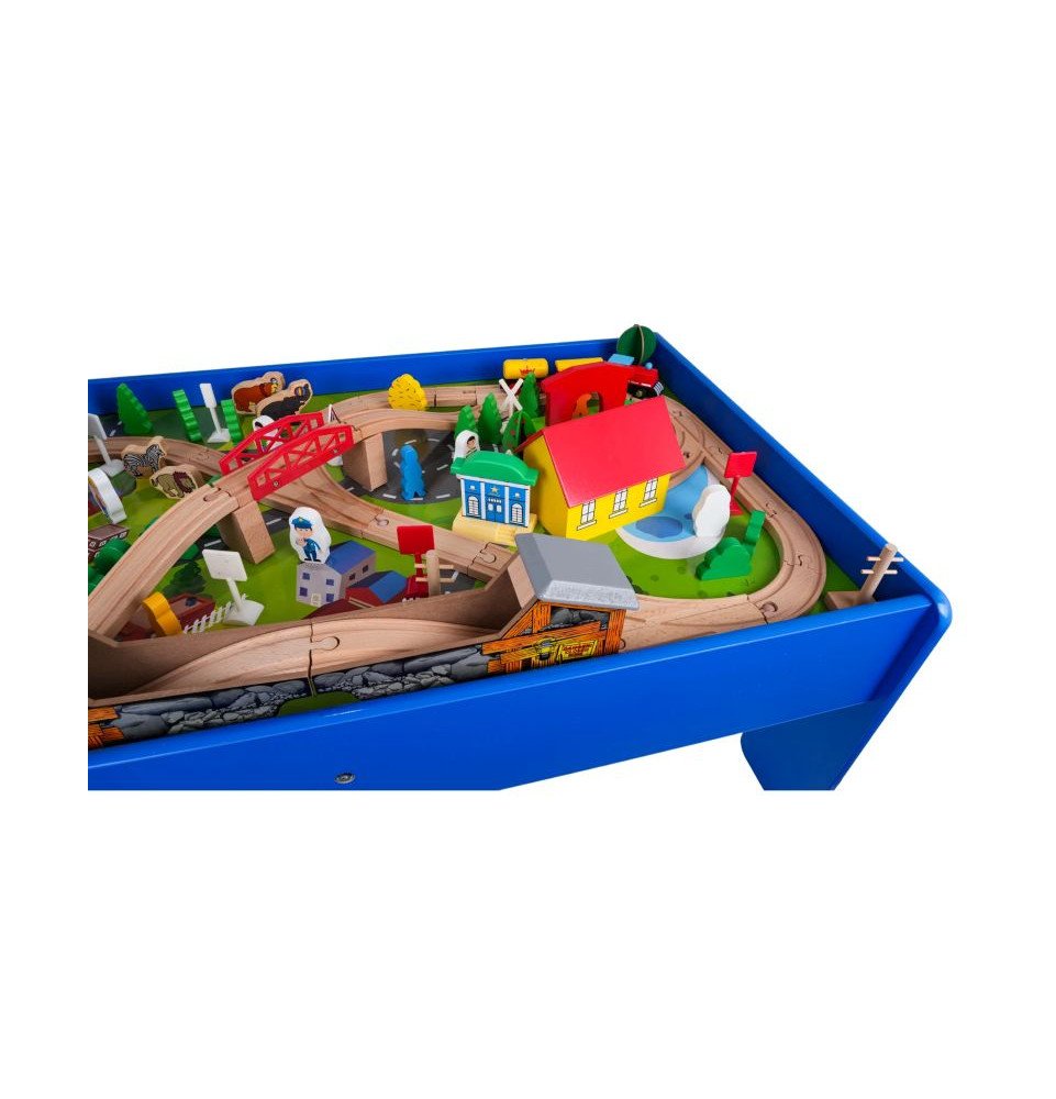 Medinis žaidimų stalas su traukinuku ir priedais