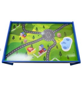 Medinis žaidimų stalas su traukinuku ir priedais