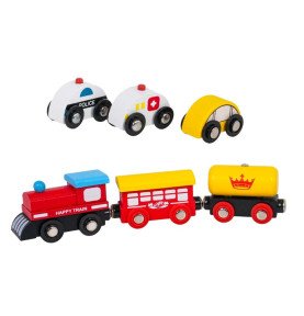 Medinis žaidimų stalas su traukinuku ir priedais