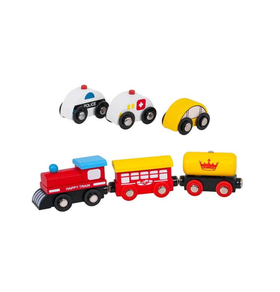 Medinis žaidimų stalas su traukinuku ir priedais