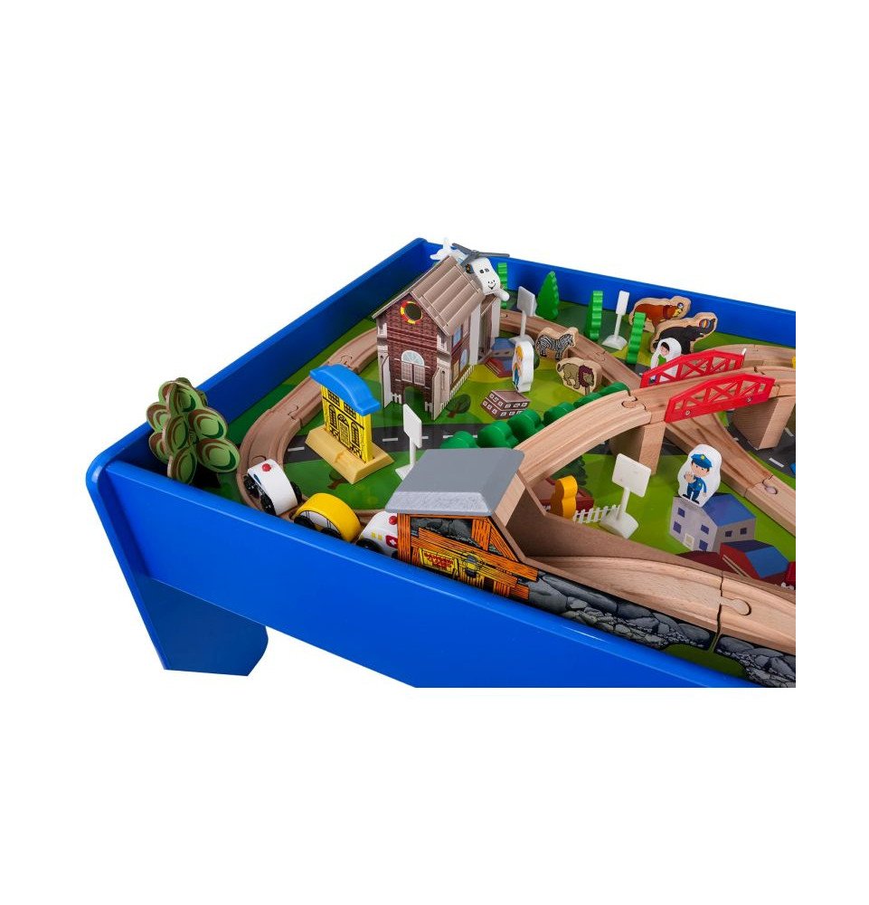 Medinis žaidimų stalas su traukinuku ir priedais