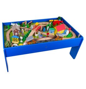 Medinis žaidimų stalas su traukinuku ir priedais