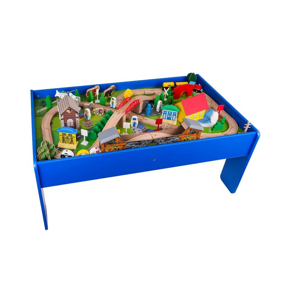 Medinis žaidimų stalas su traukinuku ir priedais