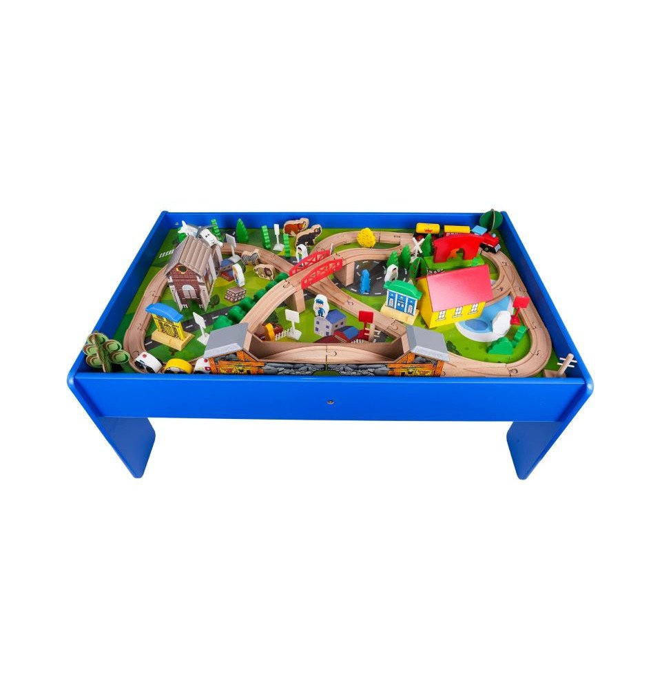 Medinis žaidimų stalas su traukinuku ir priedais