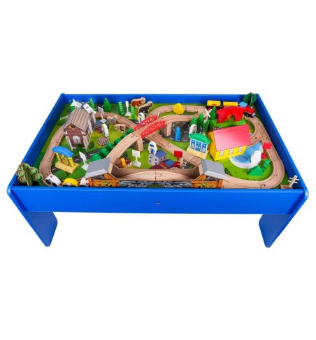 Medinis žaidimų stalas su traukinuku ir priedais