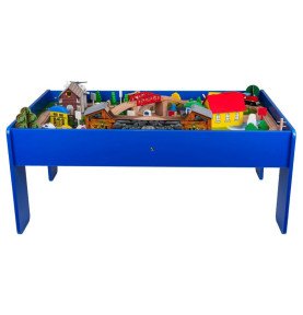 Medinis žaidimų stalas su traukinuku ir priedais