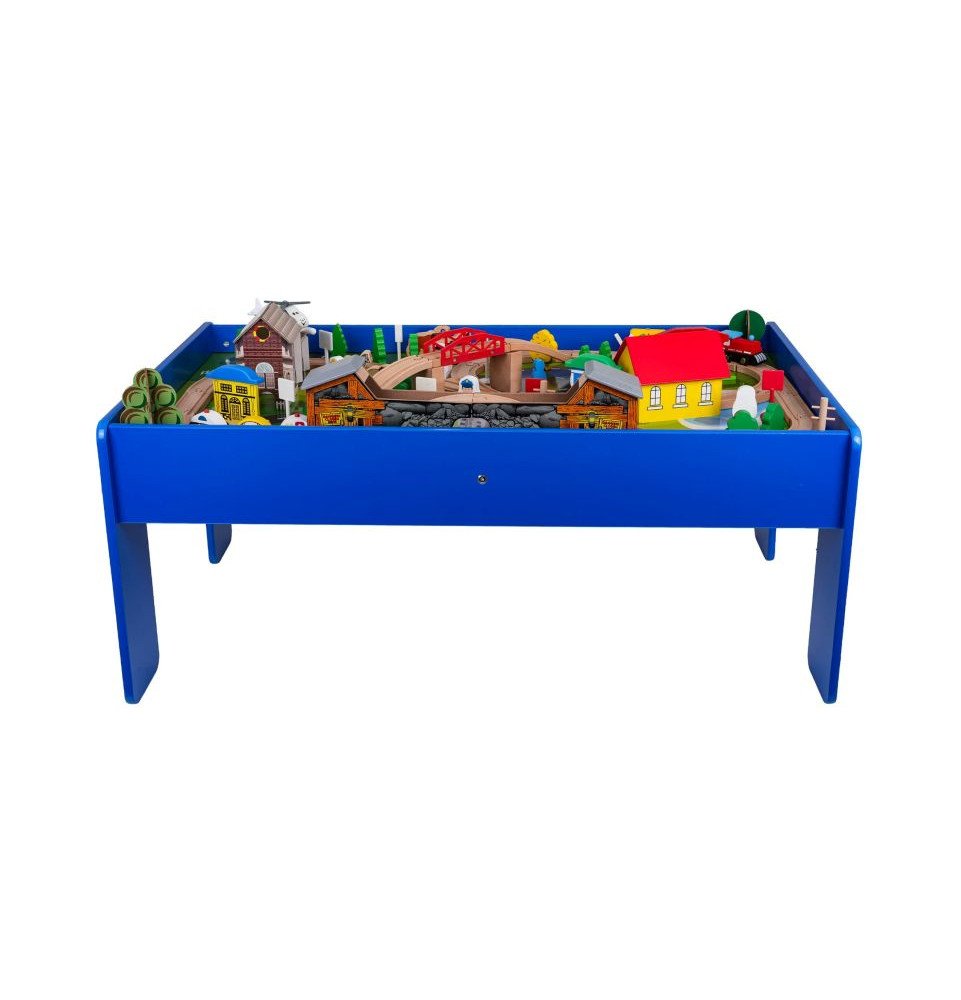 Medinis žaidimų stalas su traukinuku ir priedais