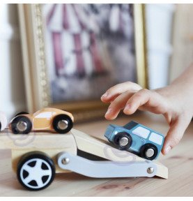 Medinis vilkikas su automobiliais