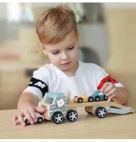 Medinis vilkikas su automobiliais