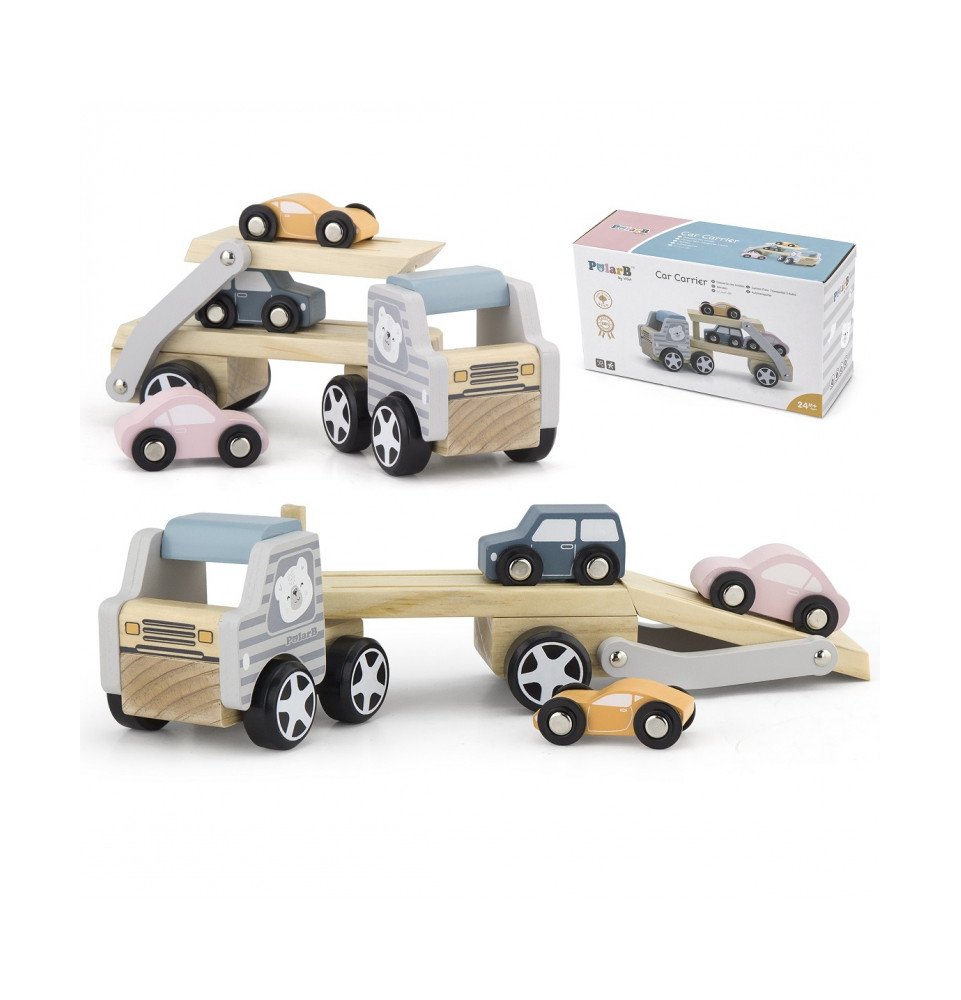 Medinis vilkikas su automobiliais