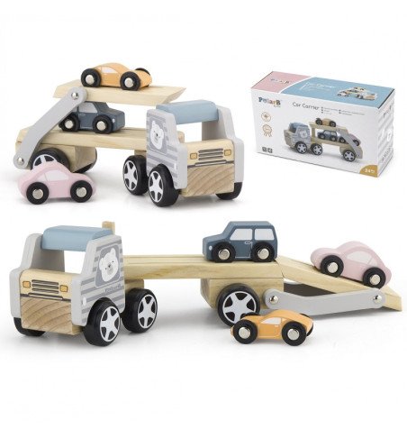 Medinis vilkikas su automobiliais