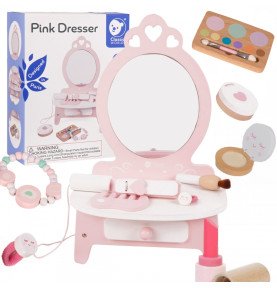 Medinis staliukas mergaitėms su veidrodžiu, tiesintuvu ir priedais