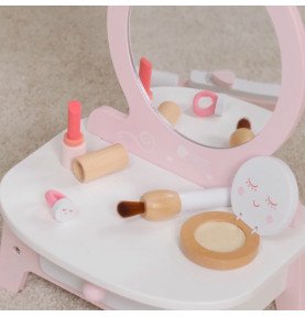 Medinis staliukas mergaitėms su veidrodžiu, tiesintuvu ir priedais
