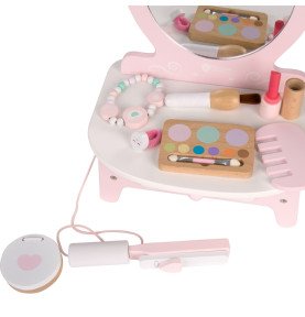 Medinis staliukas mergaitėms su veidrodžiu, tiesintuvu ir priedais