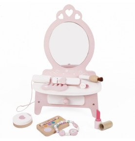Medinis staliukas mergaitėms su veidrodžiu, tiesintuvu ir priedais